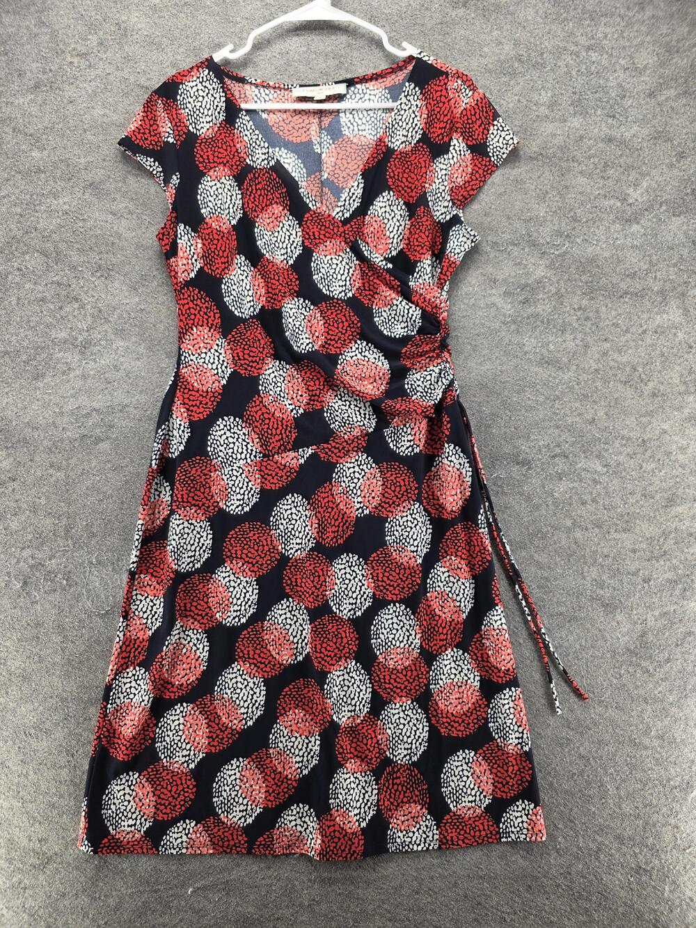 Evan Picone Dress Womens 12 Multicolor Wrap Knee Length V-Neck Belted Polka Dot